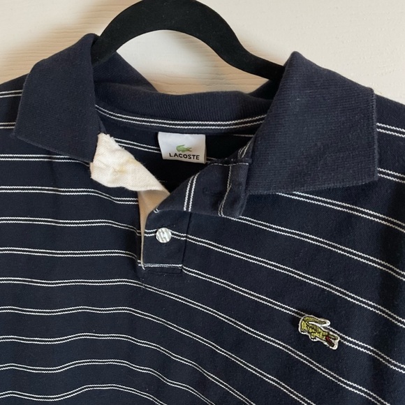 vintage Lacoste cropped polo shirt woman’s blue and white Top size large - Picture 3 of 10